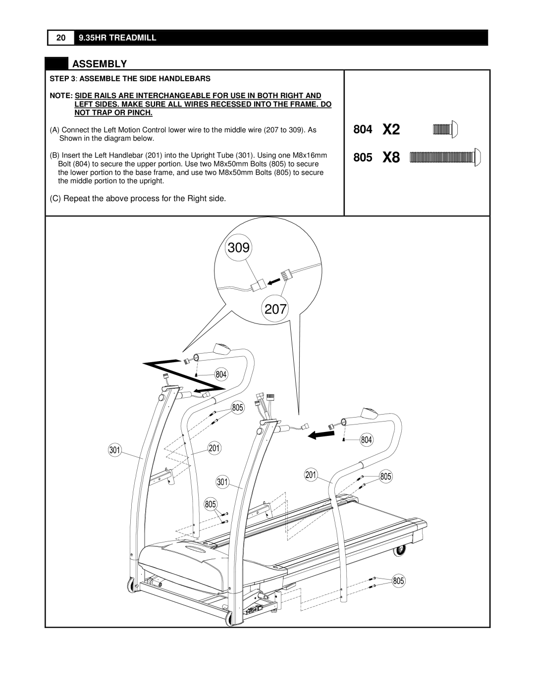 Smooth Fitness 9.35HR user manual 804 805, Assemble the Side Handlebars 