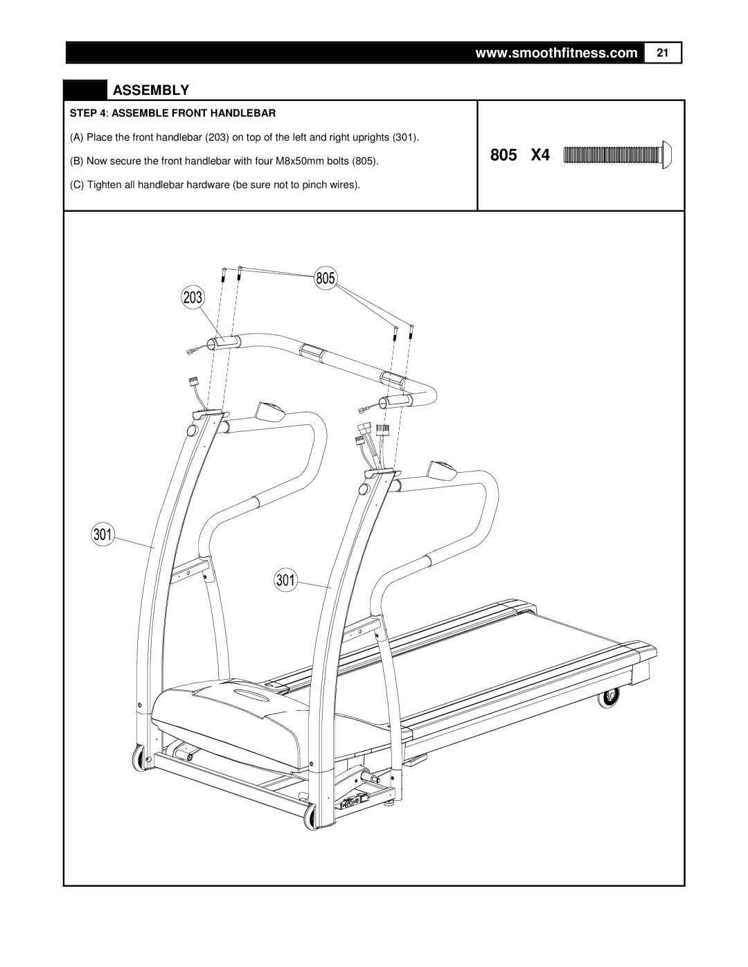 Smooth Fitness 9.35HR user manual 805, Assemble Front Handlebar 