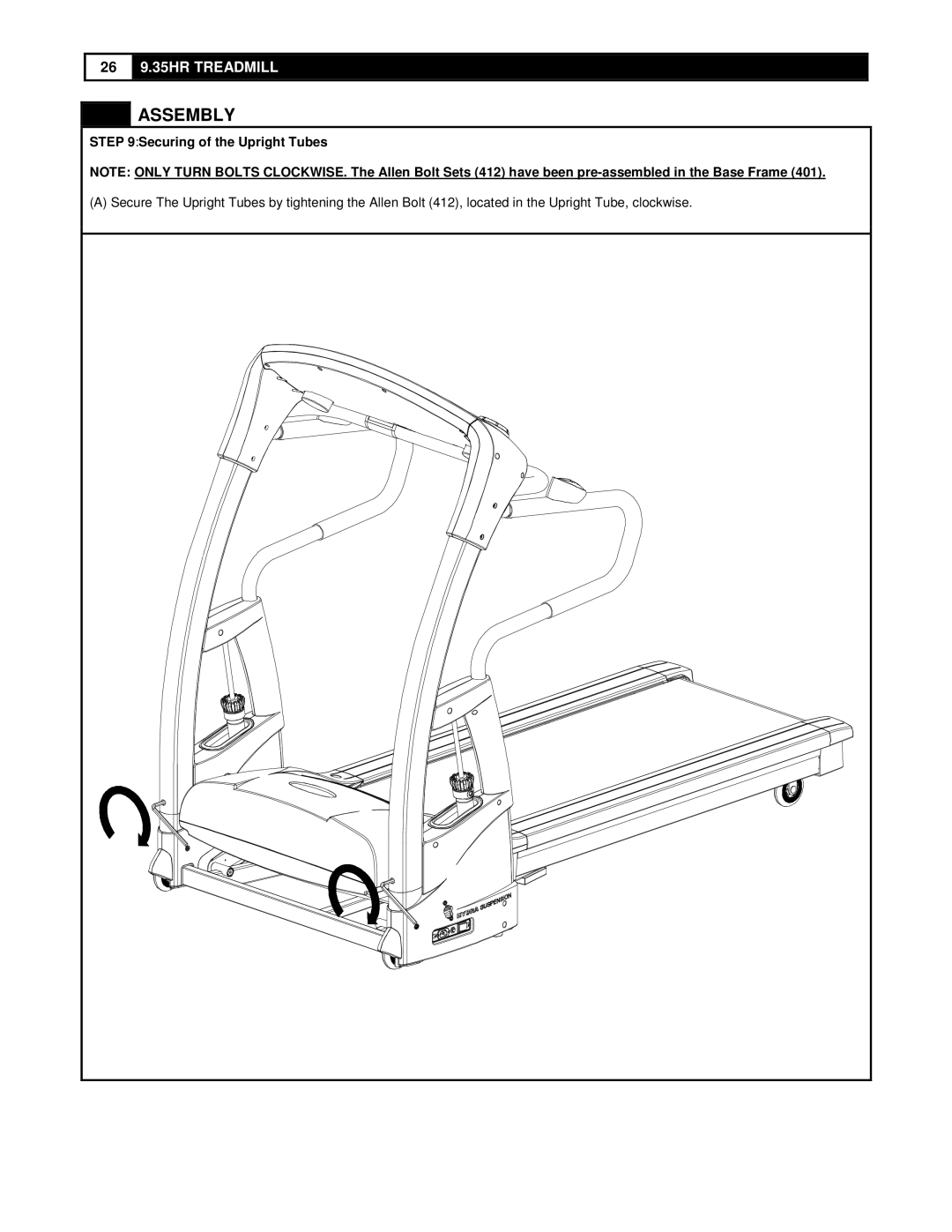 Smooth Fitness 9.35HR user manual Securing of the Upright Tubes 