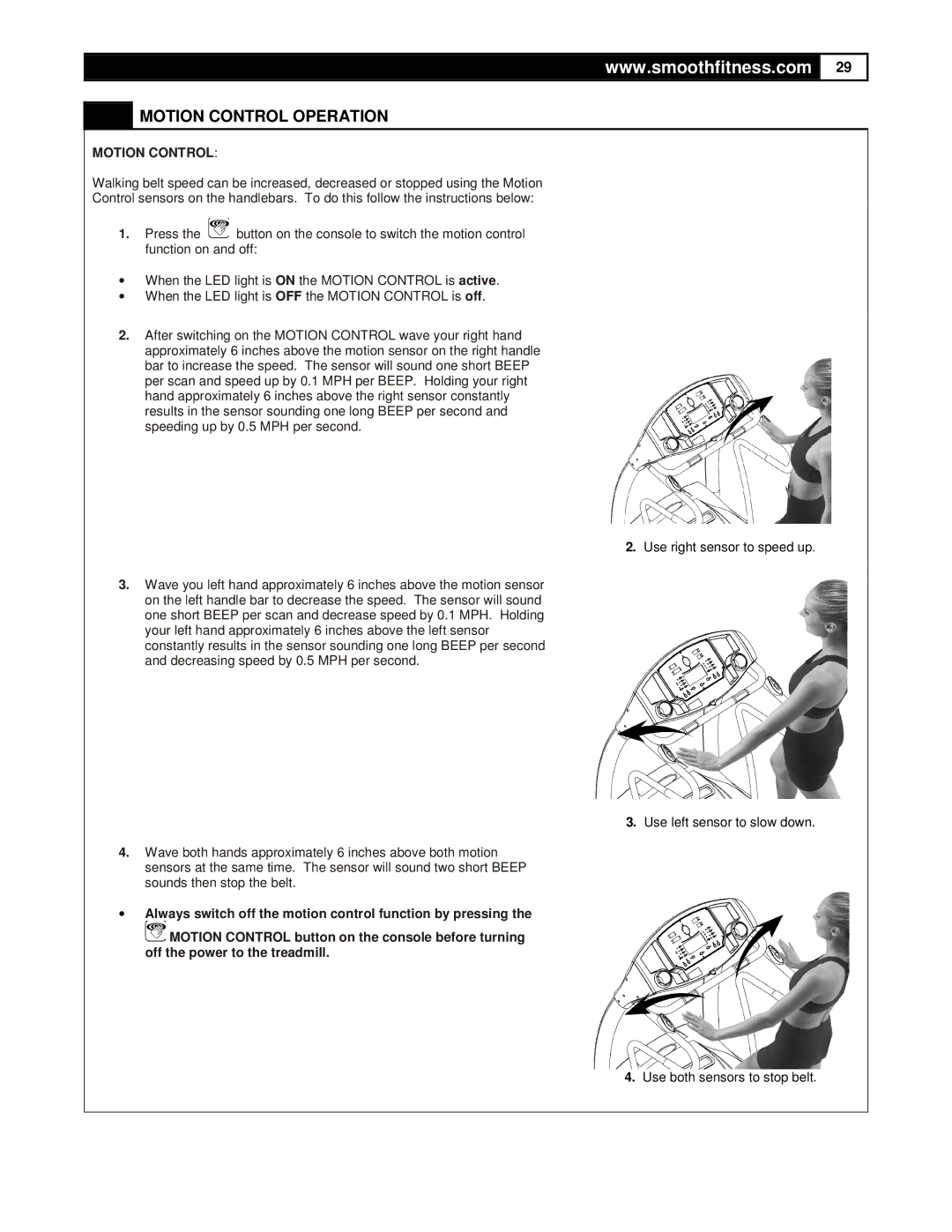 Smooth Fitness 9.35HR user manual Motion Control Operation 