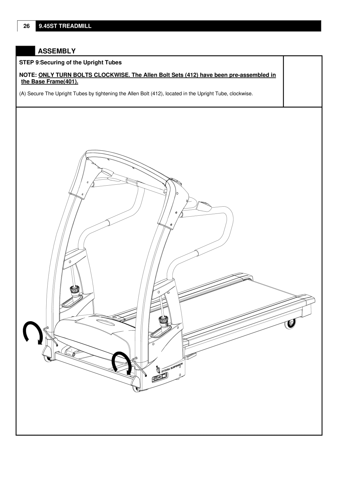 Smooth Fitness 9.45ST user manual Securing of the Upright Tubes 