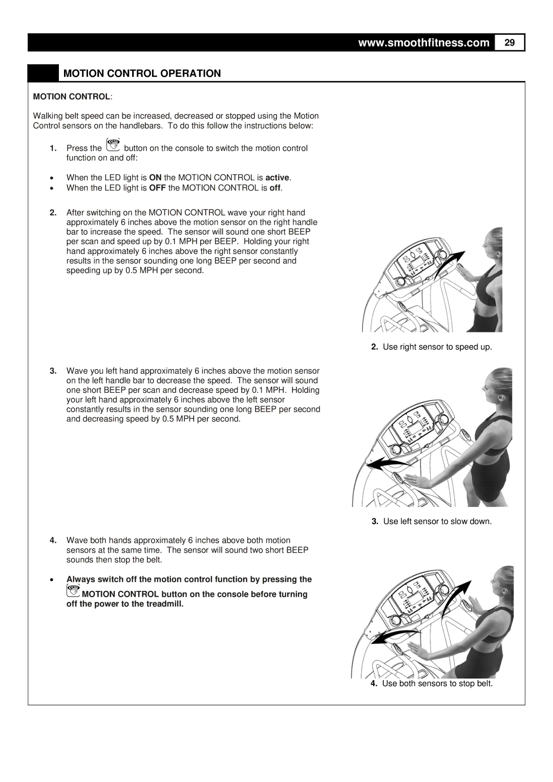 Smooth Fitness 9.45ST user manual Motion Control Operation 