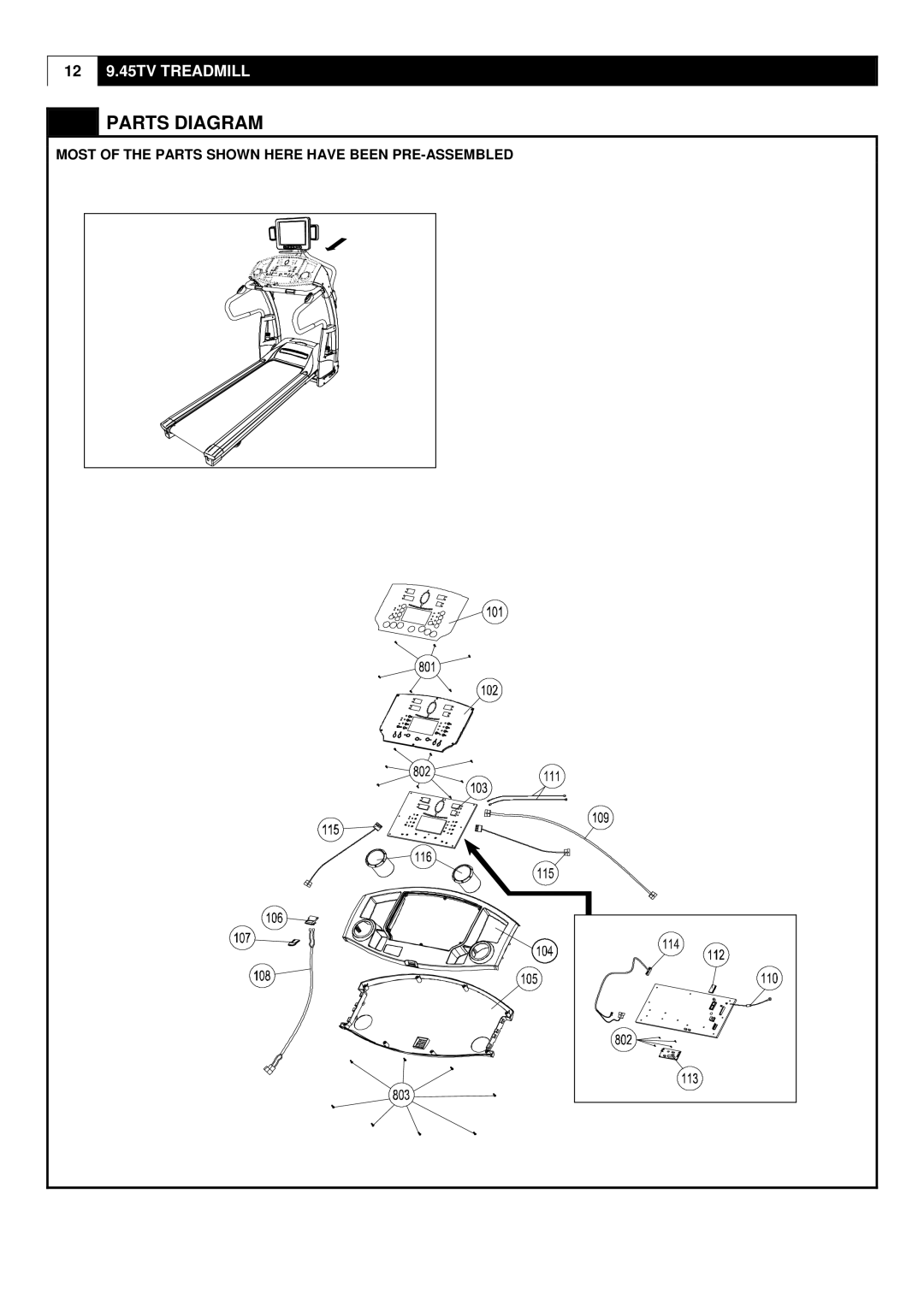 Smooth Fitness 9.45TV user manual Parts Diagram 