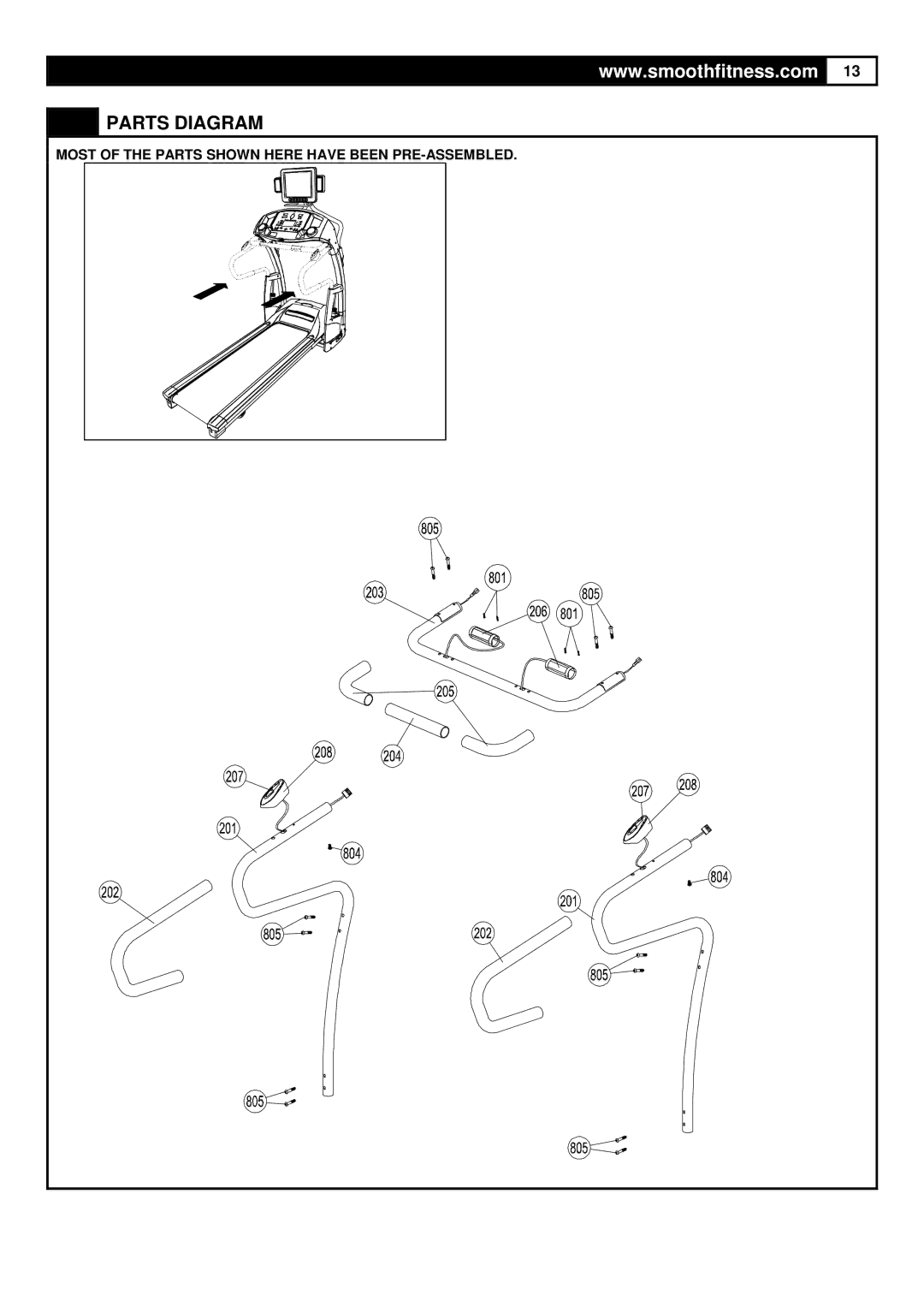 Smooth Fitness 9.45TV user manual Parts Diagram 