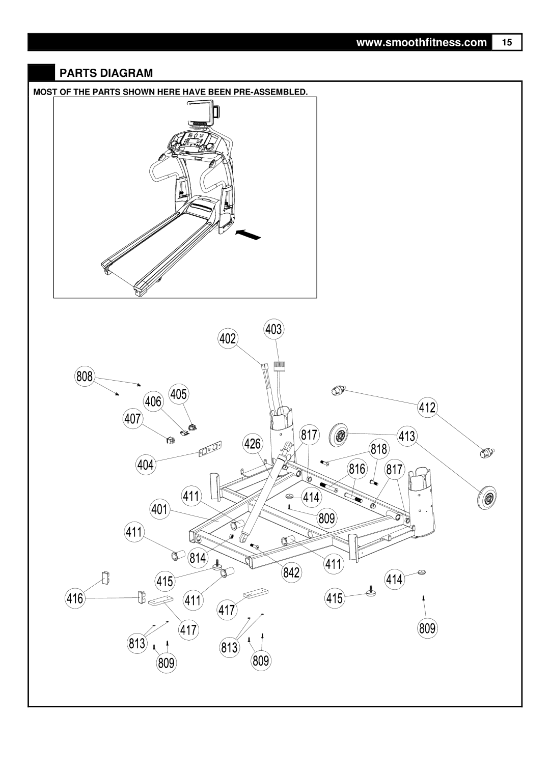 Smooth Fitness 9.45TV user manual Parts Diagram 