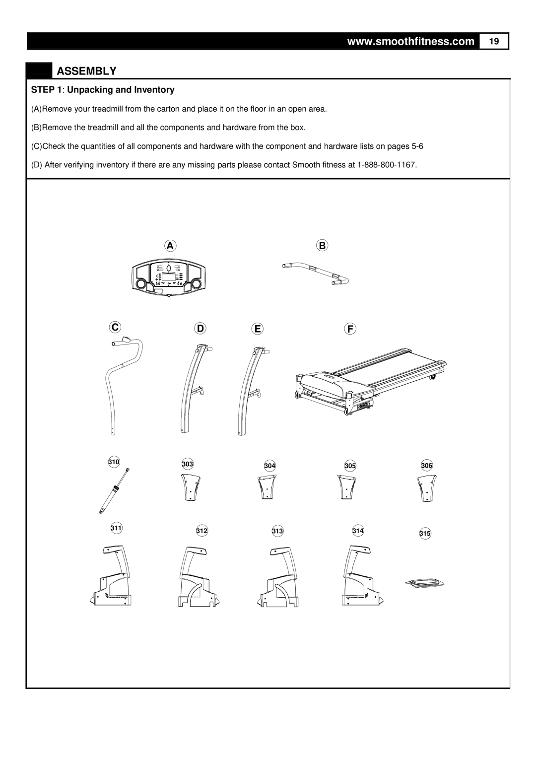 Smooth Fitness 9.45TV user manual Assembly, Unpacking and Inventory 