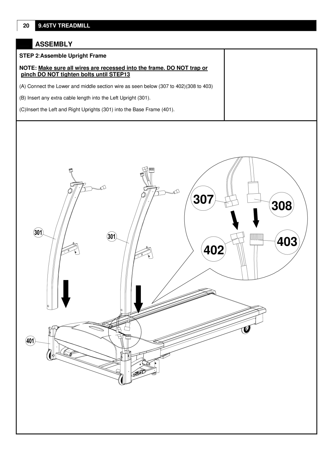 Smooth Fitness 9.45TV user manual 307 402 308 403, Assemble Upright Frame 