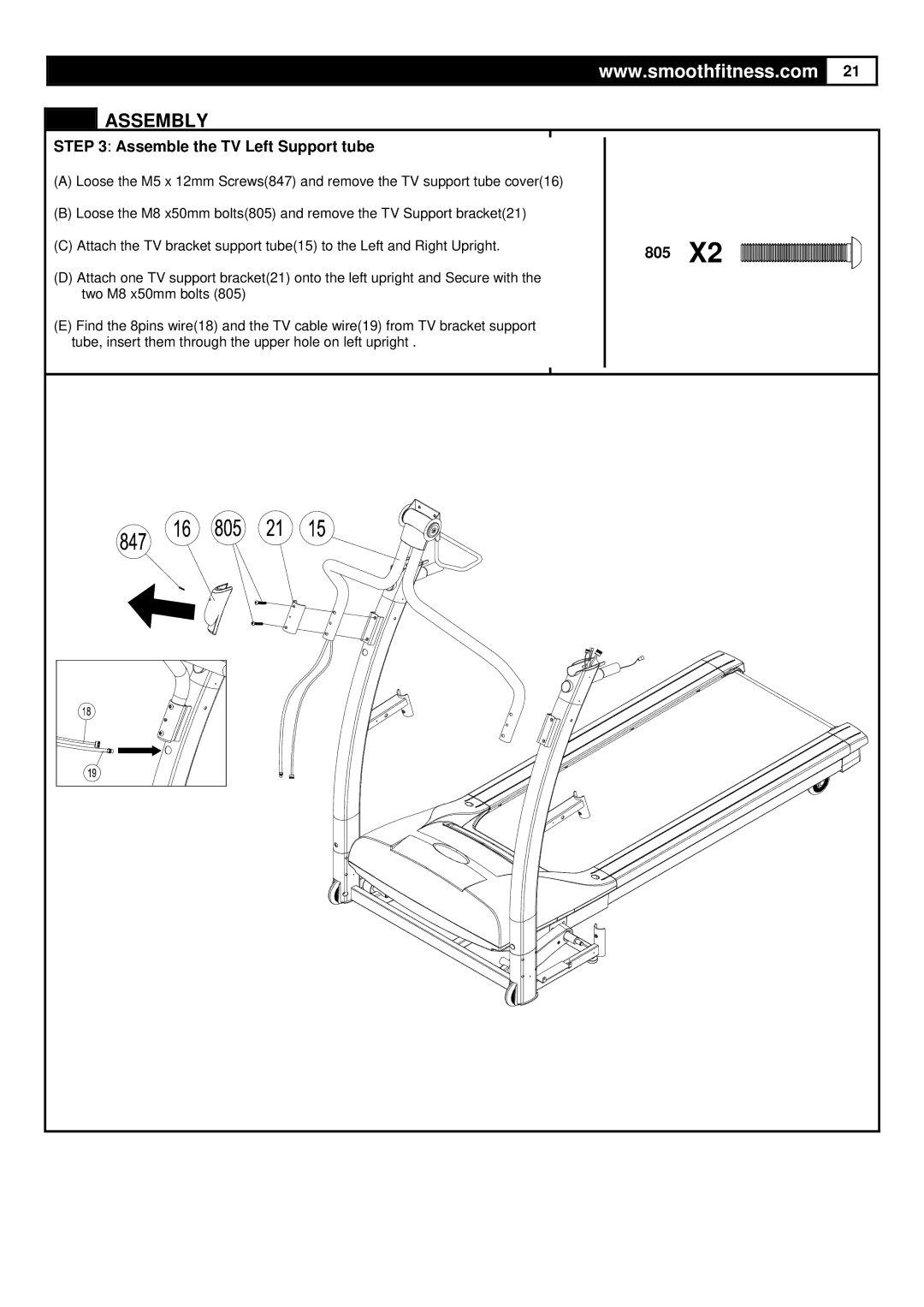 Smooth Fitness 9.45TV user manual 805, Assemble the TV Left Support tube 