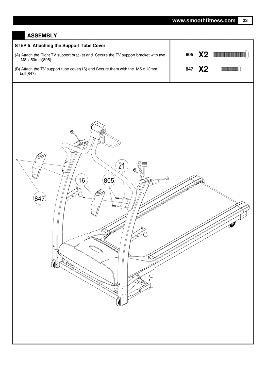 Smooth Fitness 9.45TV user manual 805 847, Attaching the Support Tube Cover 