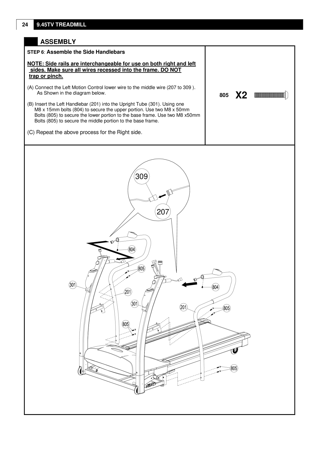 Smooth Fitness 9.45TV user manual Assemble the Side Handlebars 