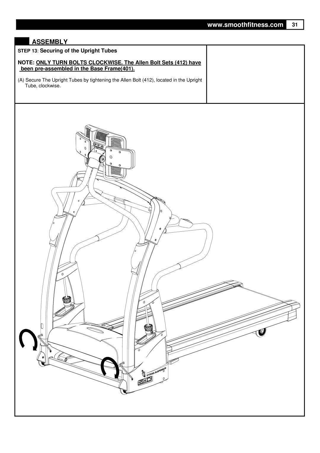 Smooth Fitness 9.45TV user manual Securing of the Upright Tubes 