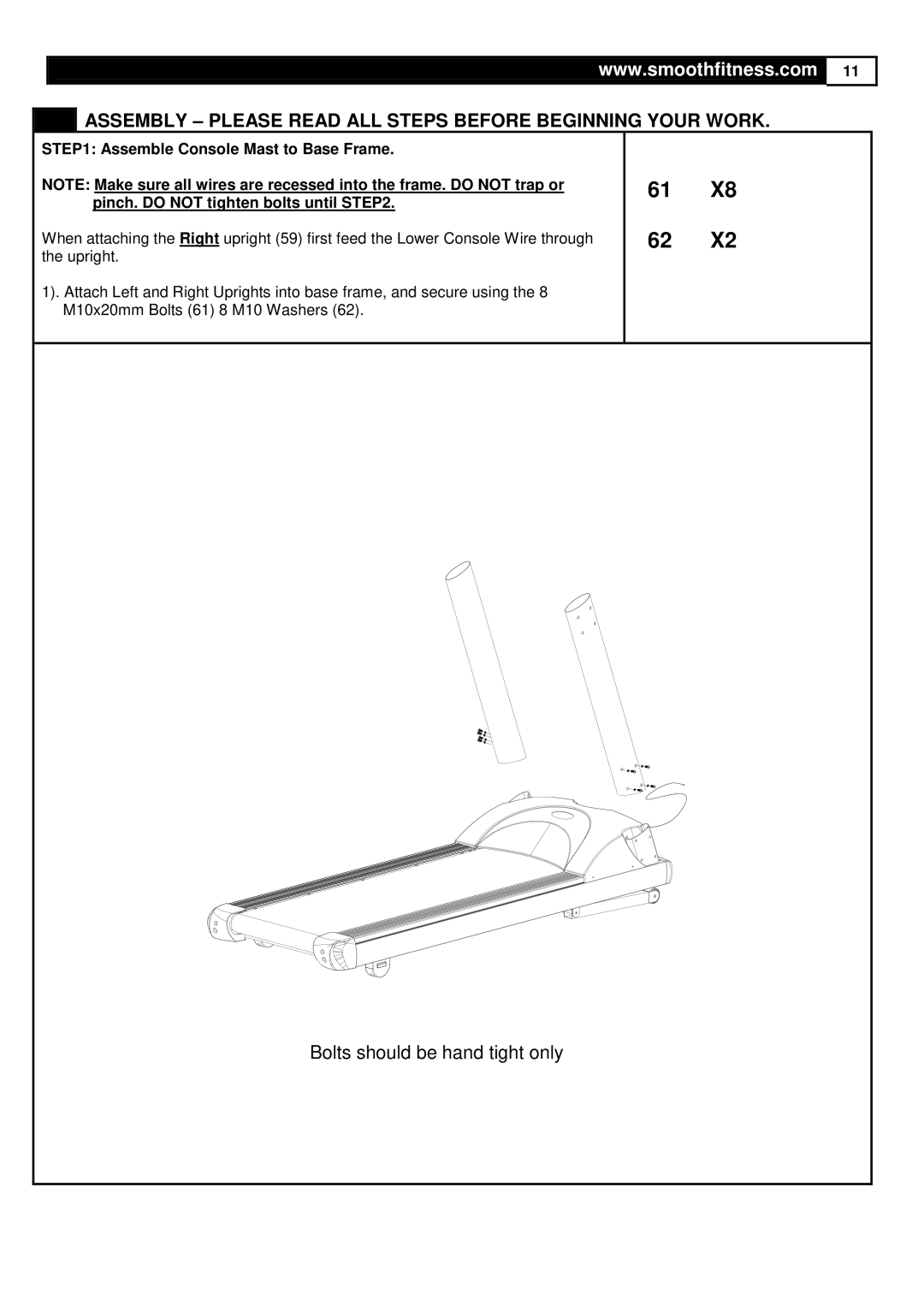 Smooth Fitness 9.65LC user manual Assembly Please Read ALL Steps Before Beginning Your Work 