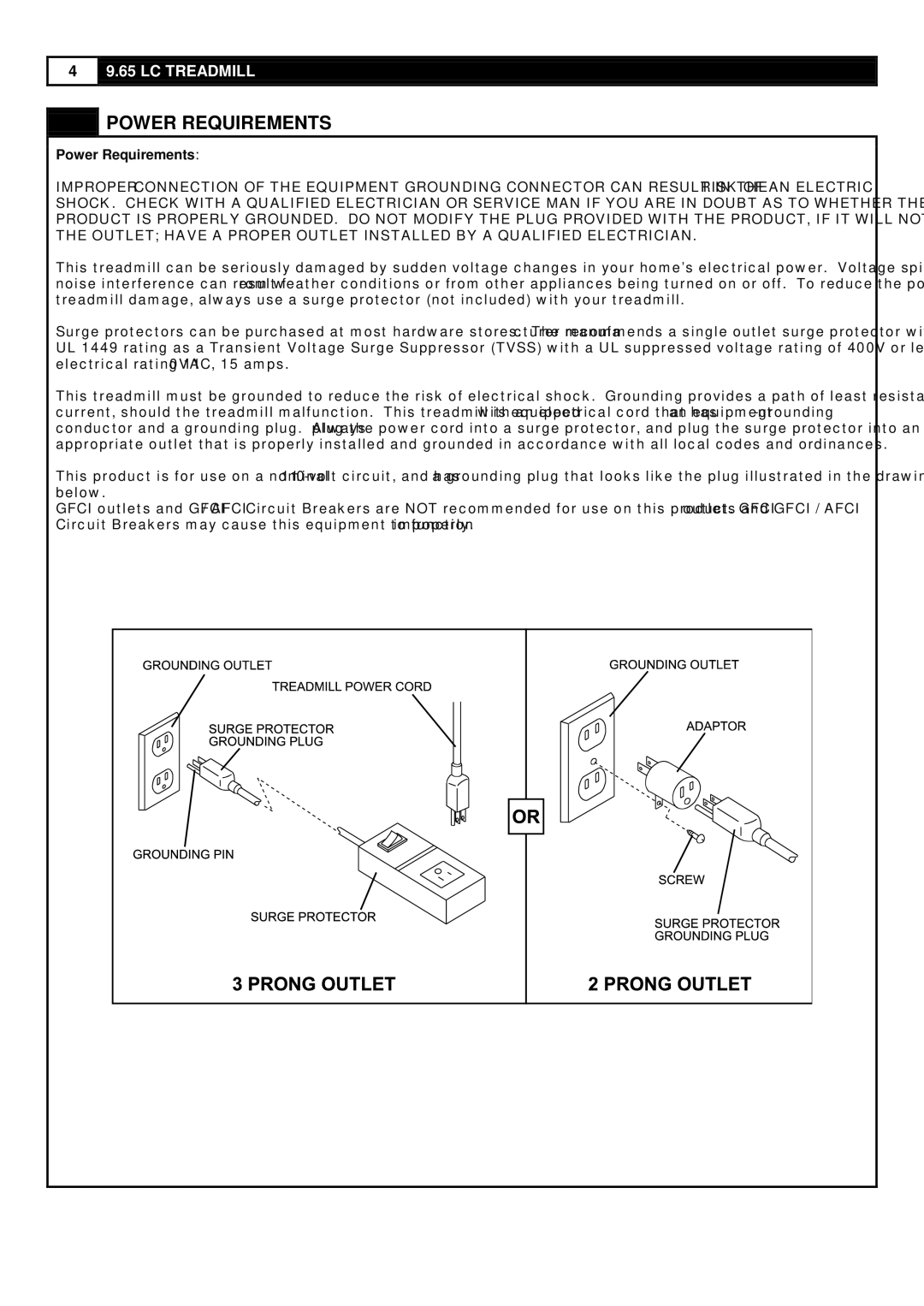 Smooth Fitness 9.65LC user manual Power Requirements 