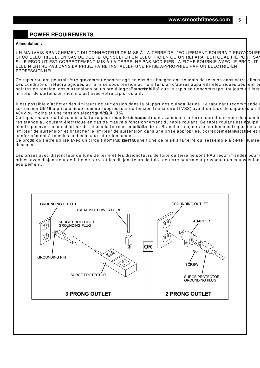 Smooth Fitness 9.65LC user manual Alimentation 