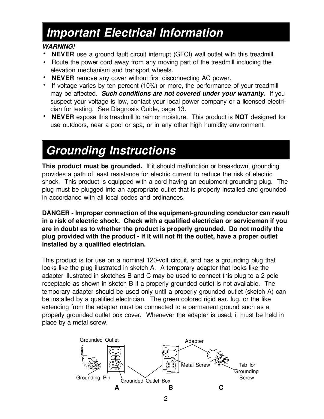 Smooth Fitness 9.6P owner manual Important Electrical Information, Grounding Instructions 