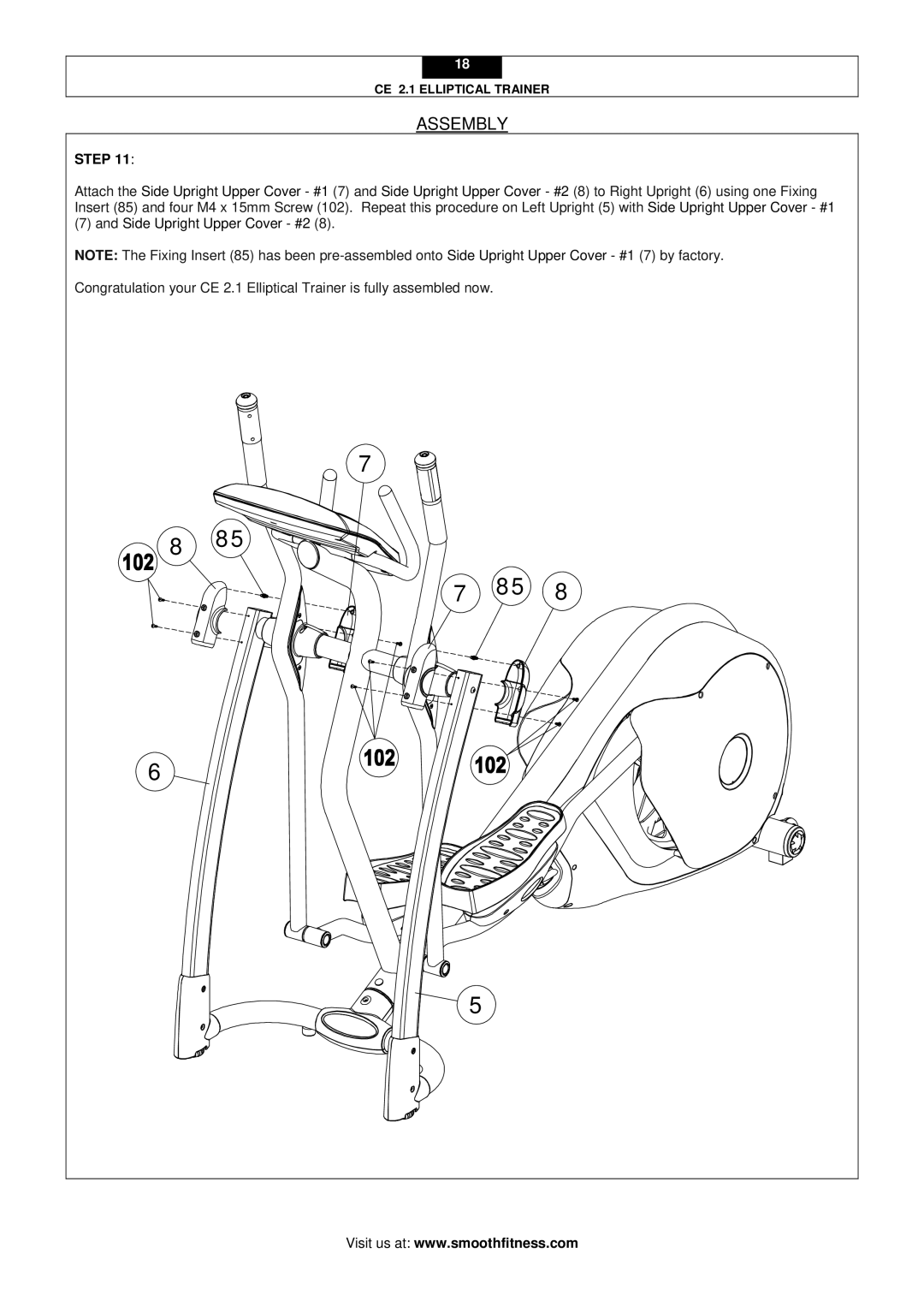 Smooth Fitness CE 2.1 user manual Side Upright Upper Cover #2 