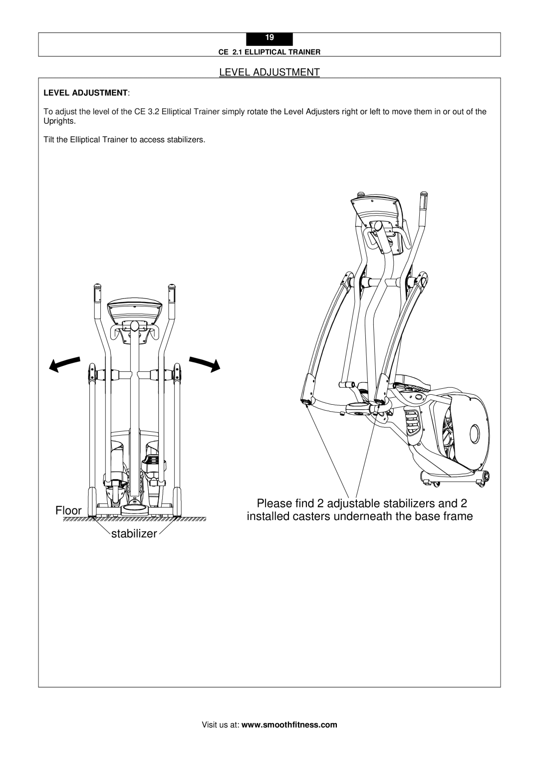 Smooth Fitness CE 2.1 user manual Level Adjustment 