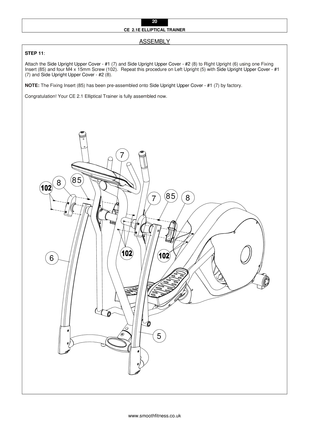 Smooth Fitness CE 2.1E user manual Side Upright Upper Cover #2 