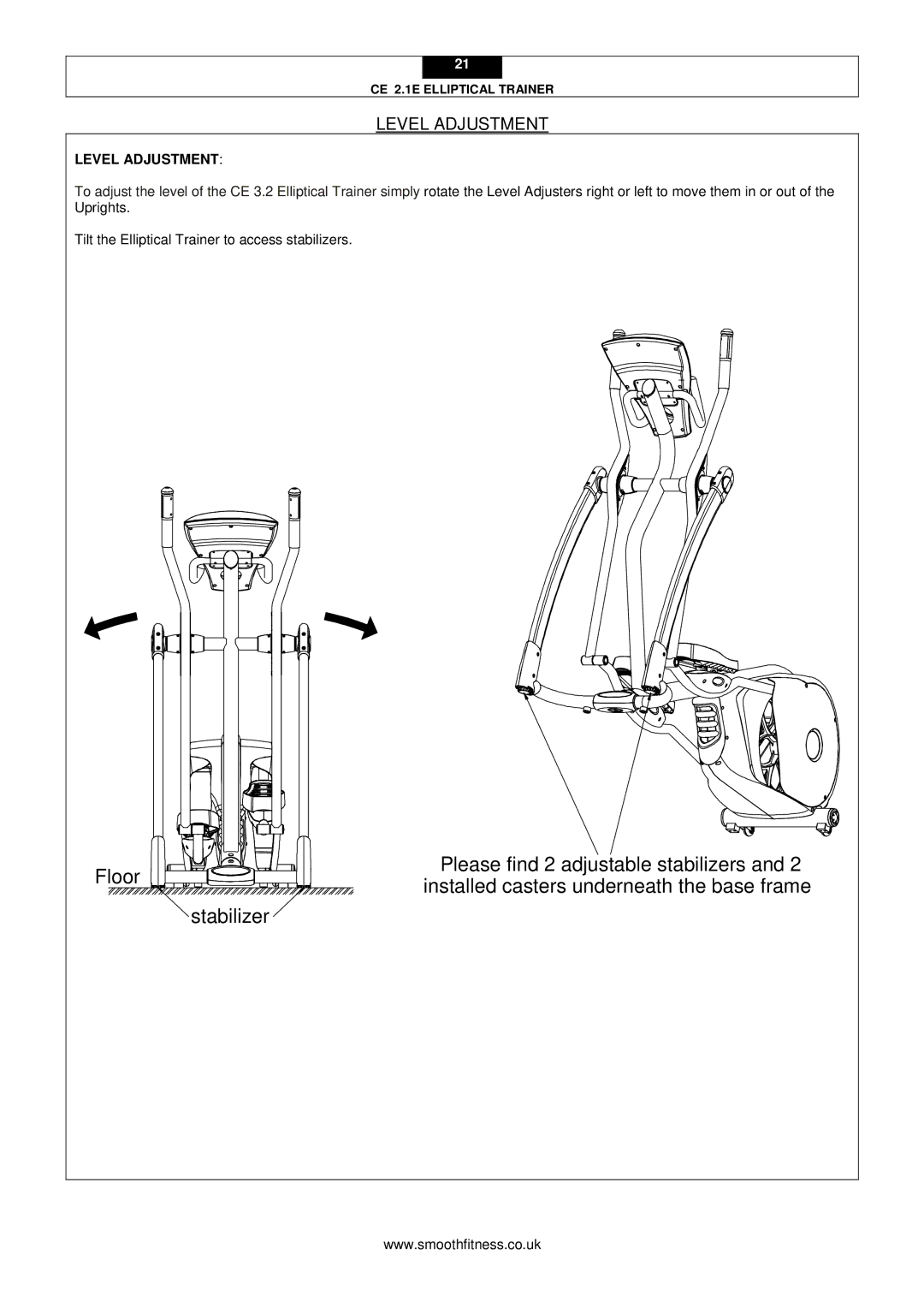 Smooth Fitness CE 2.1E user manual Level Adjustment 