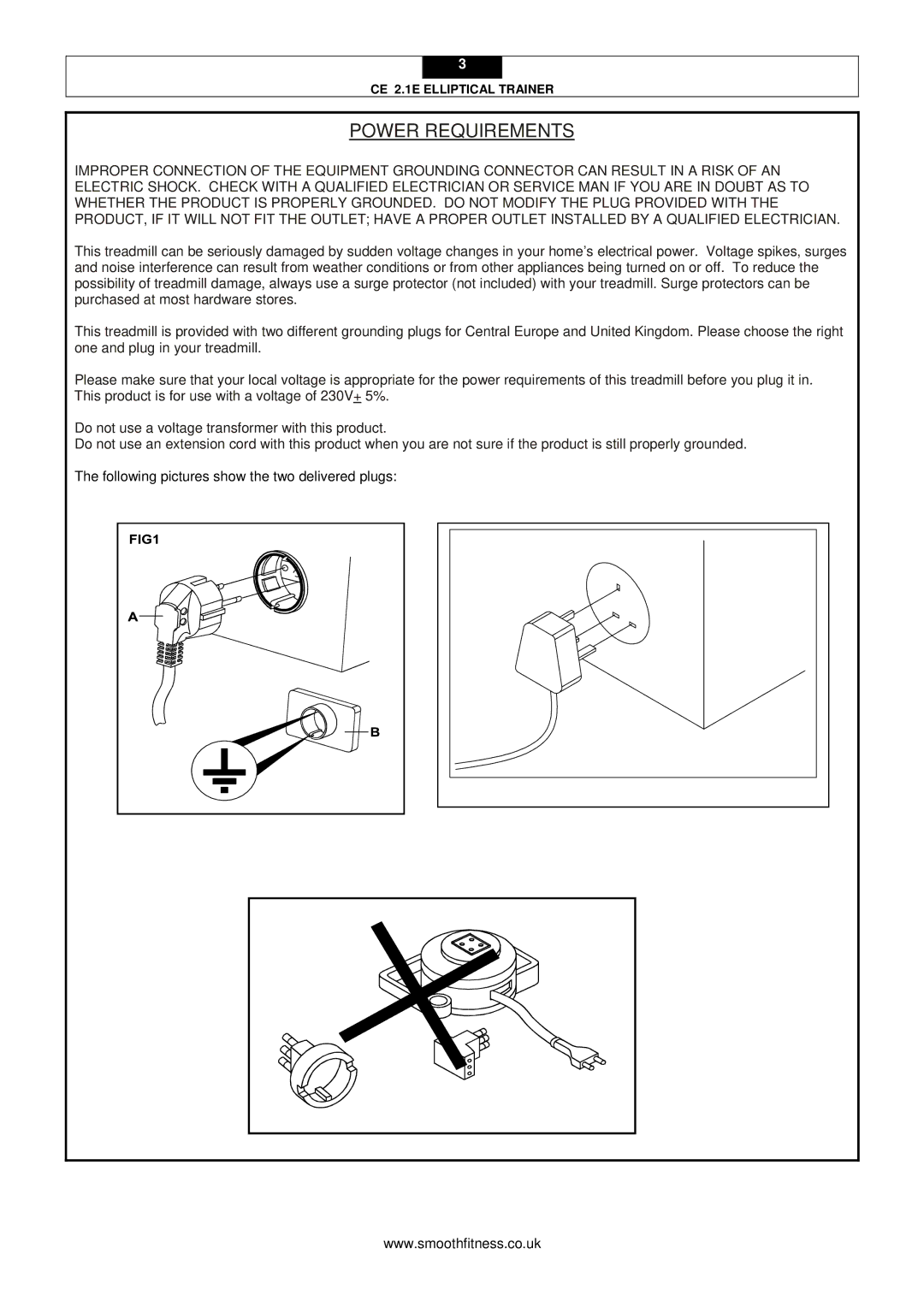 Smooth Fitness CE 2.1E user manual Power Requirements 