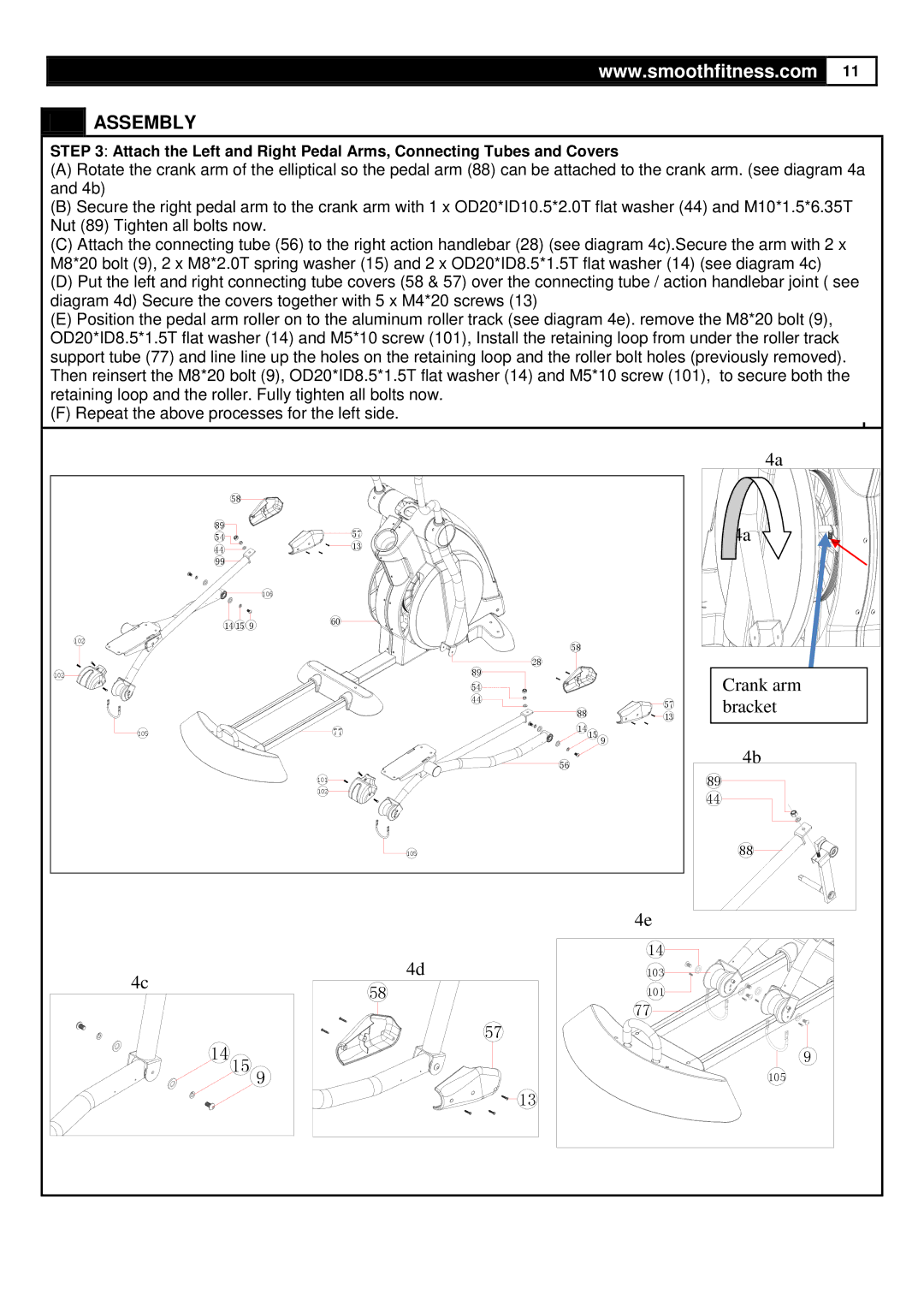 Smooth Fitness CE-3.0 user manual Crank arm bracket 