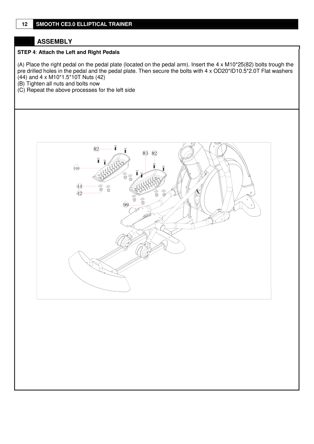 Smooth Fitness CE-3.0 user manual Attach the Left and Right Pedals 