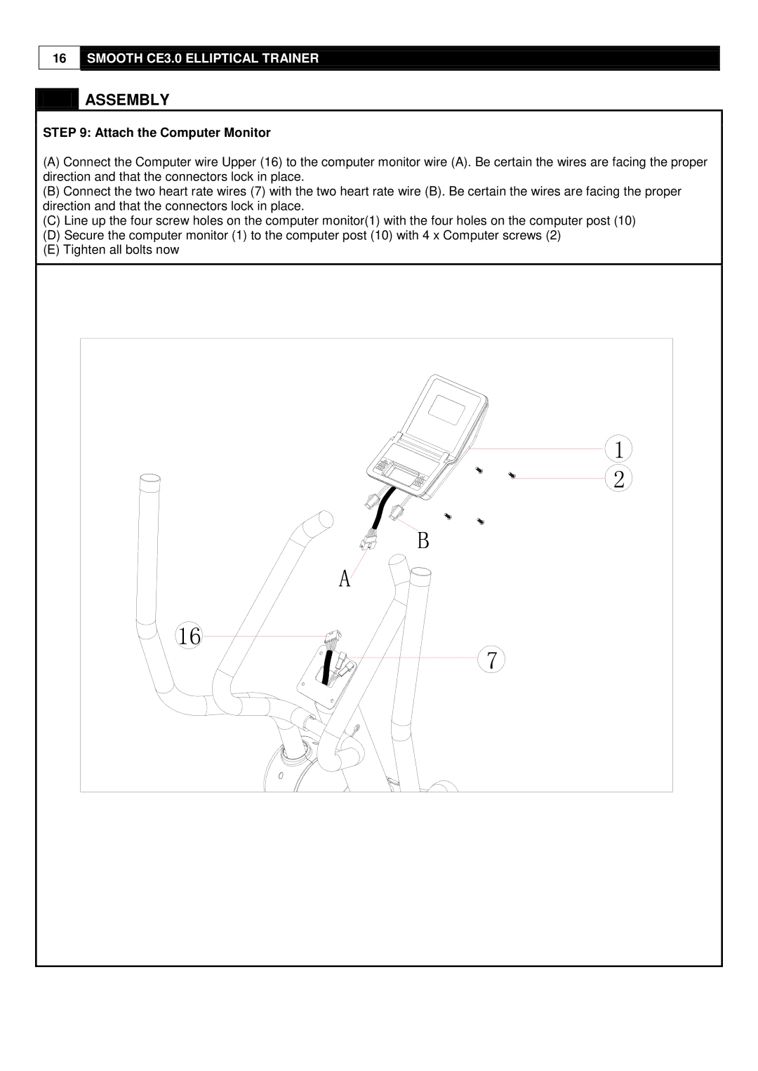 Smooth Fitness CE-3.0 user manual Attach the Computer Monitor 