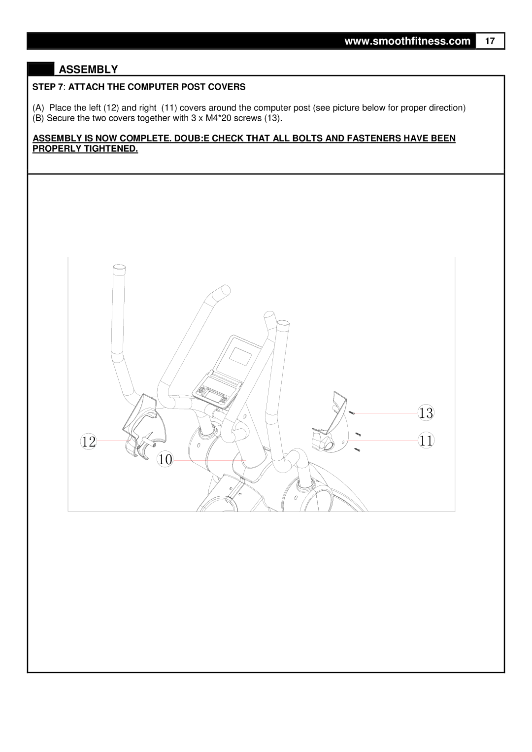 Smooth Fitness CE-3.0 user manual Attach the Computer Post Covers 