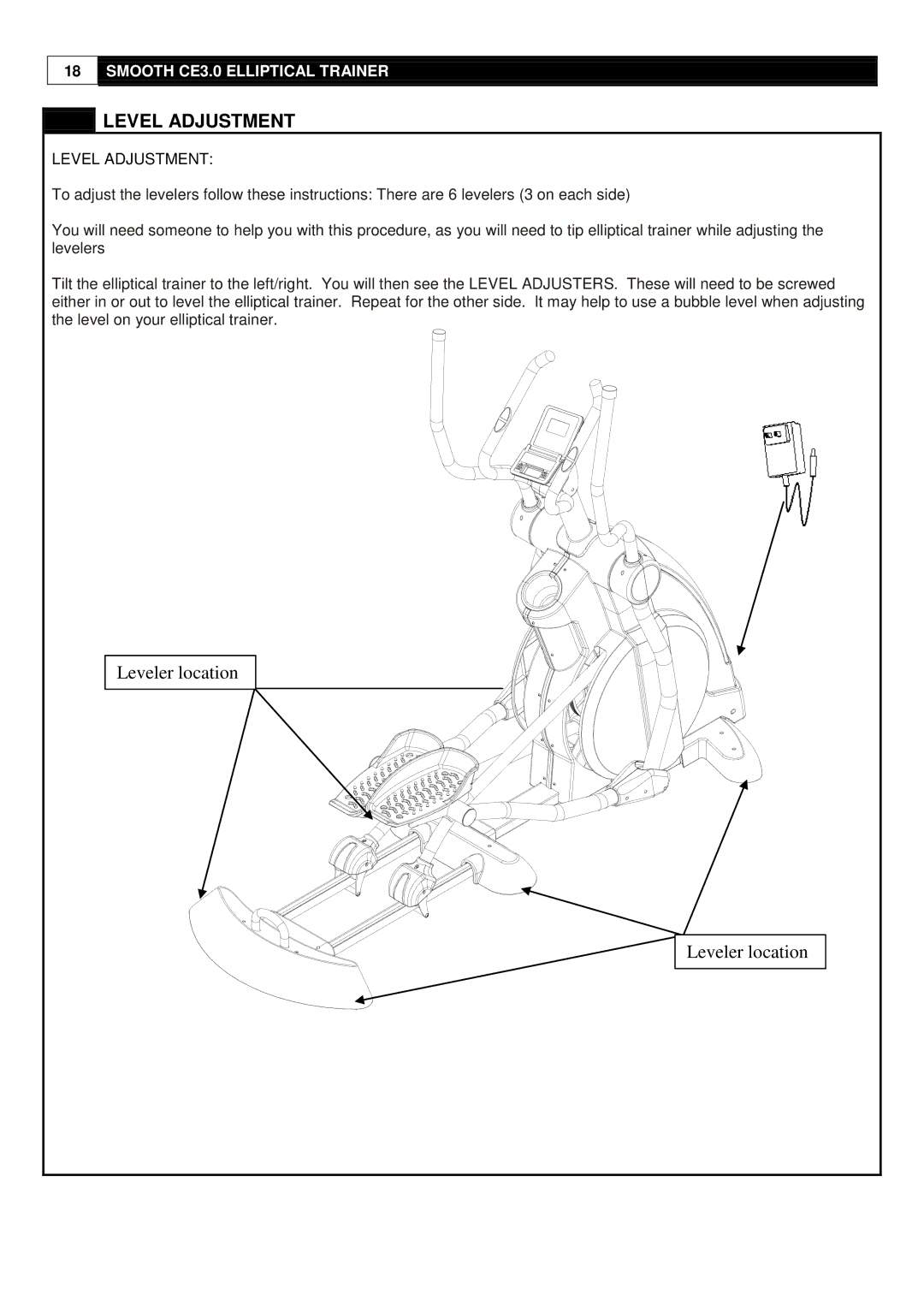 Smooth Fitness CE-3.0 user manual Level Adjustment 