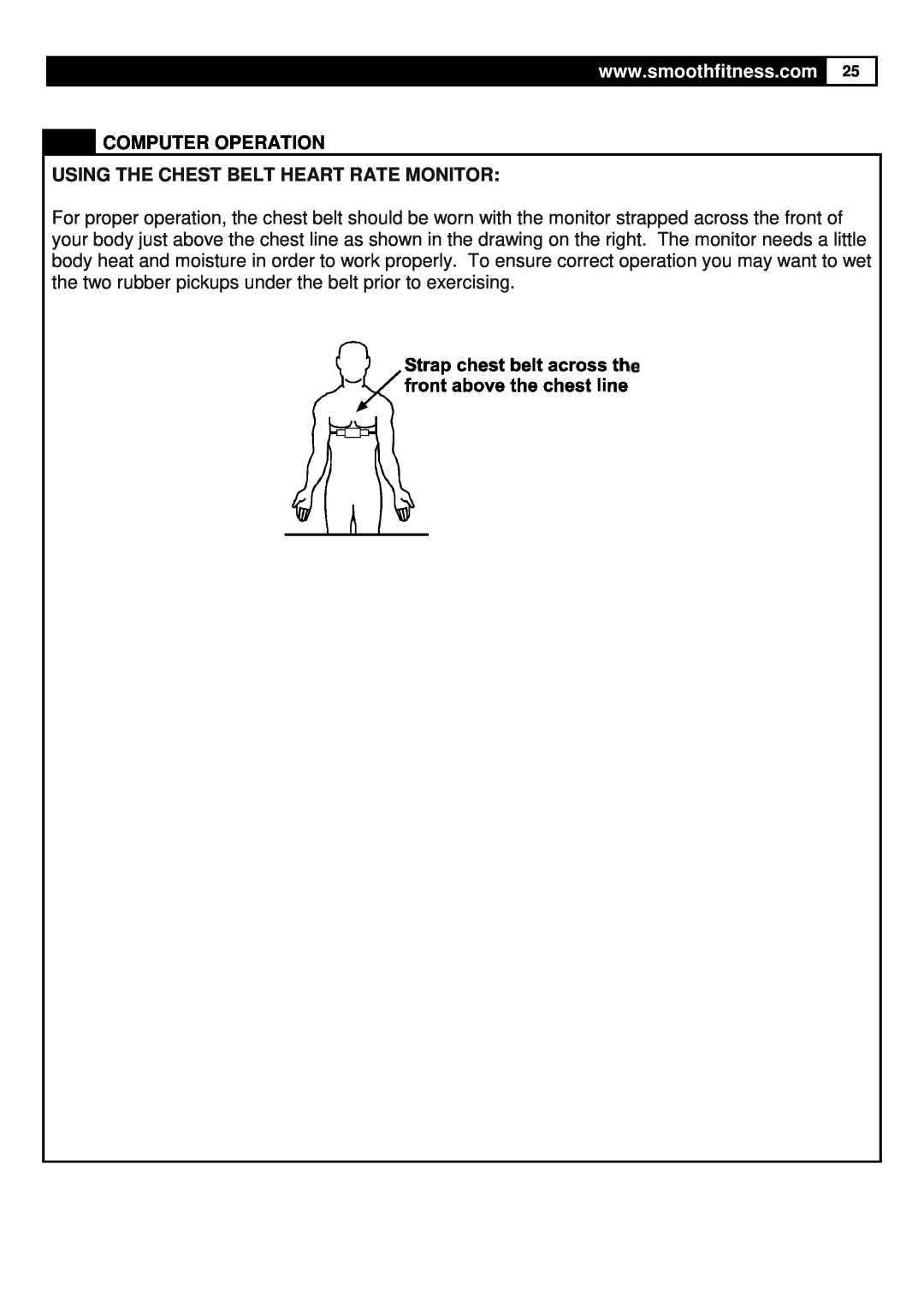Smooth Fitness CE-3.0 user manual Using The Chest Belt Heart Rate Monitor, Computer Operation 
