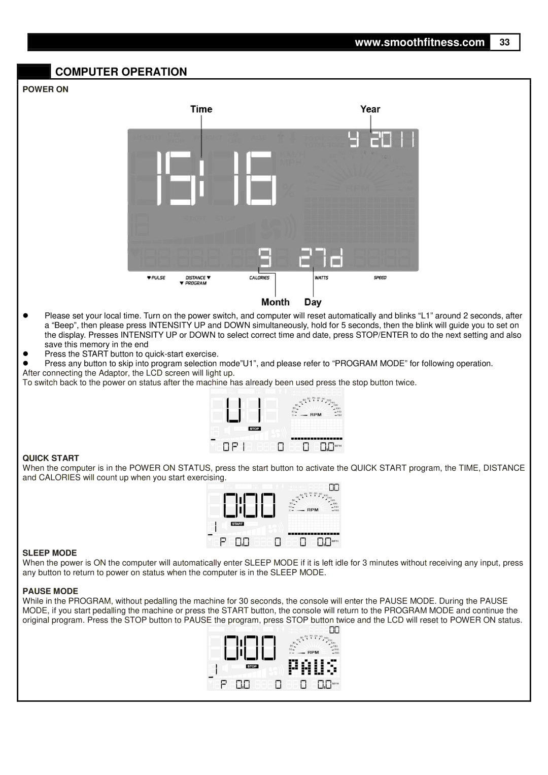 Smooth Fitness CE-3.6 user manual Power on 