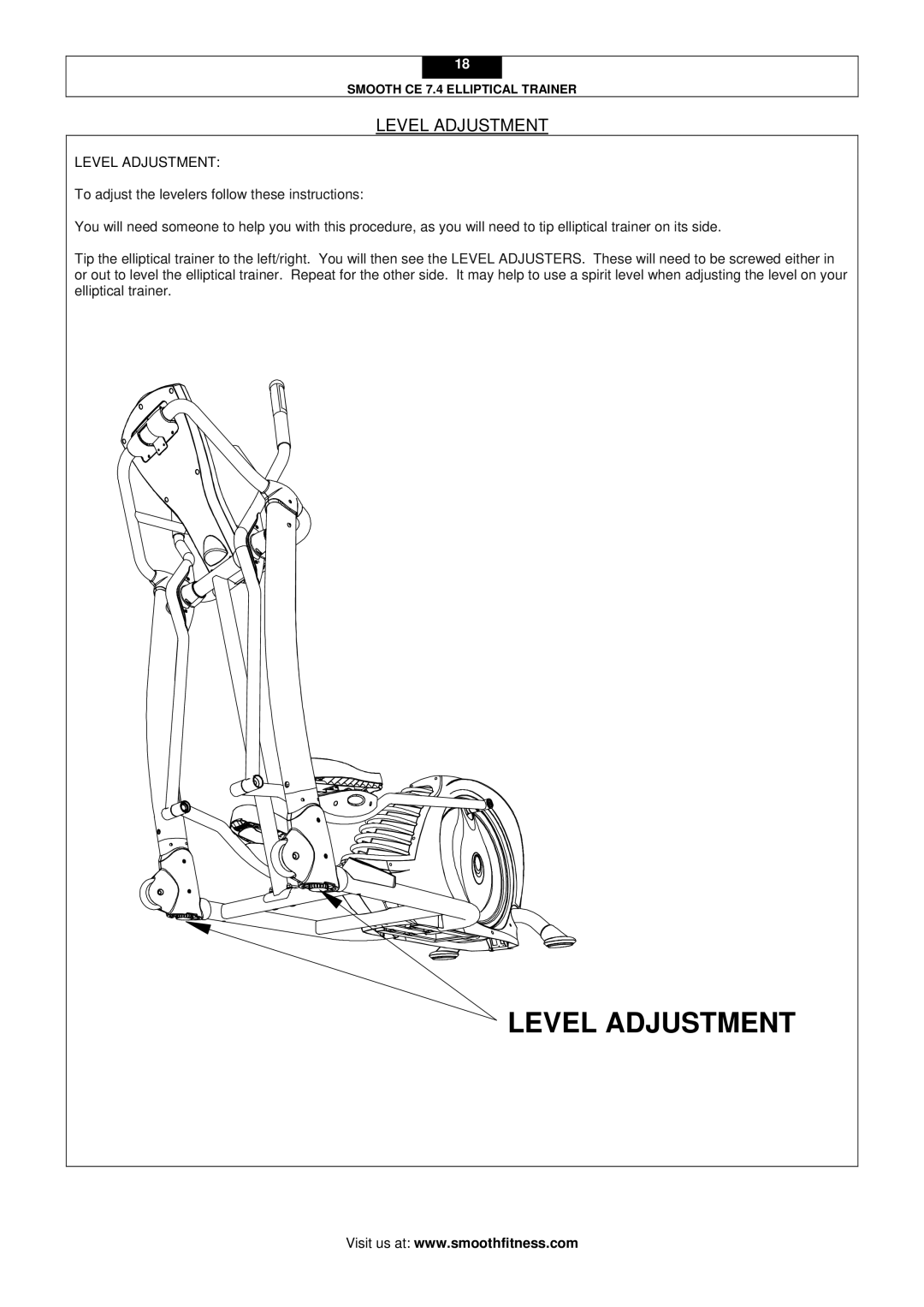 Smooth Fitness CE 7.4 user manual Level Adjustment 