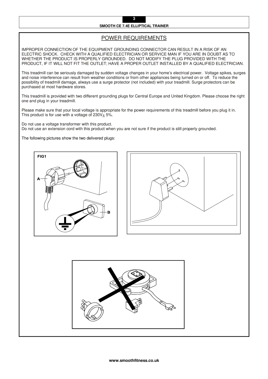 Smooth Fitness CE 7.4E user manual Power Requirements 