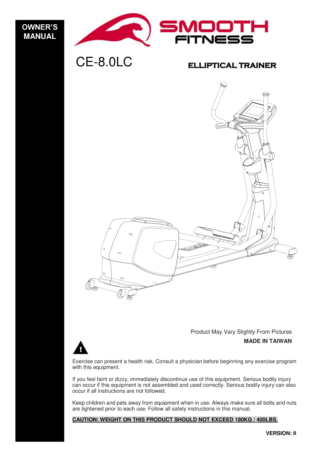 Smooth Fitness CE-8.0LC owner manual OWNER’S Manual, Version 