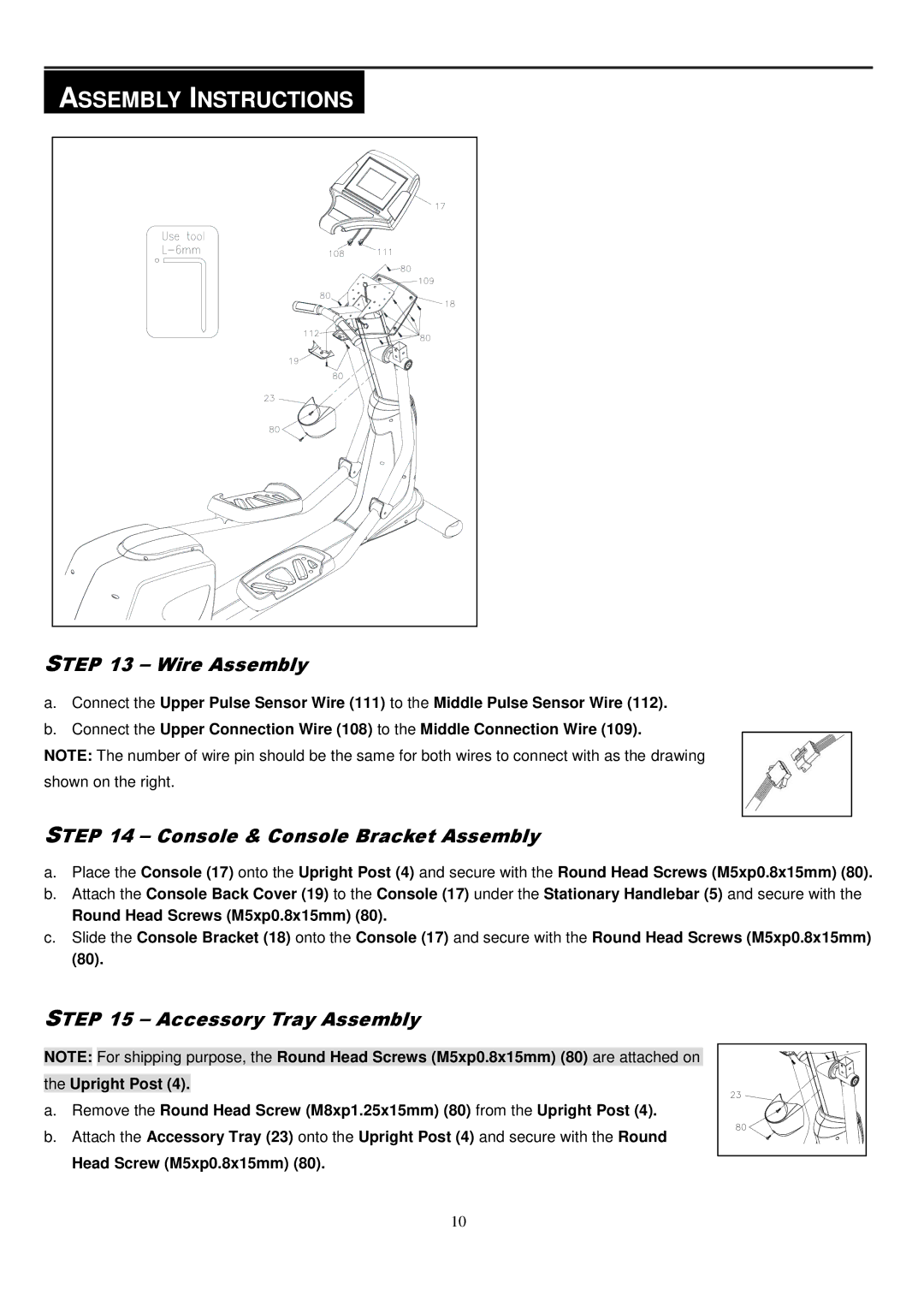 Smooth Fitness CE-8.0LC owner manual Console & Console Bracket Assembly, Accessory Tray Assembly 