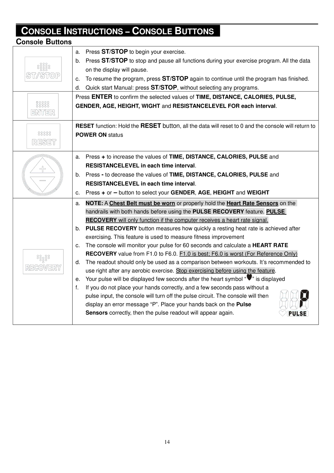 Smooth Fitness CE-8.0LC owner manual Console Instructions Console Buttons, Power on status 