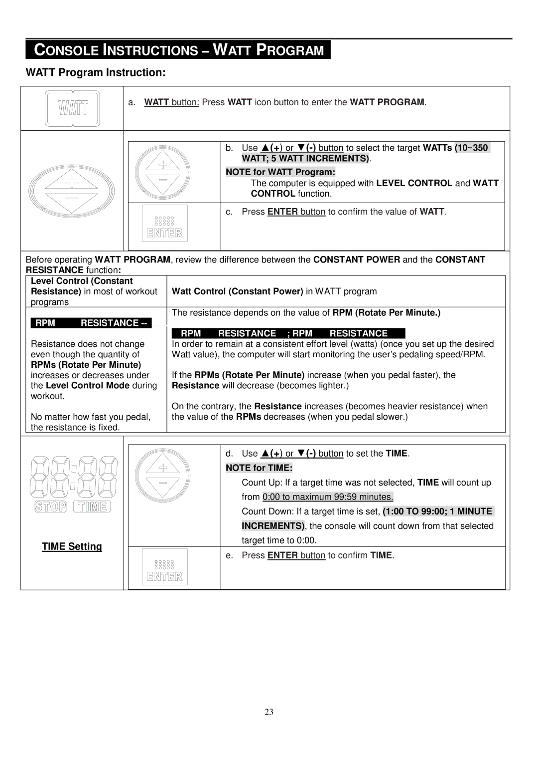 Smooth Fitness CE-8.0LC owner manual Console Instructions Watt Program, Watt Program Instruction, Watt 5 Watt Increments 