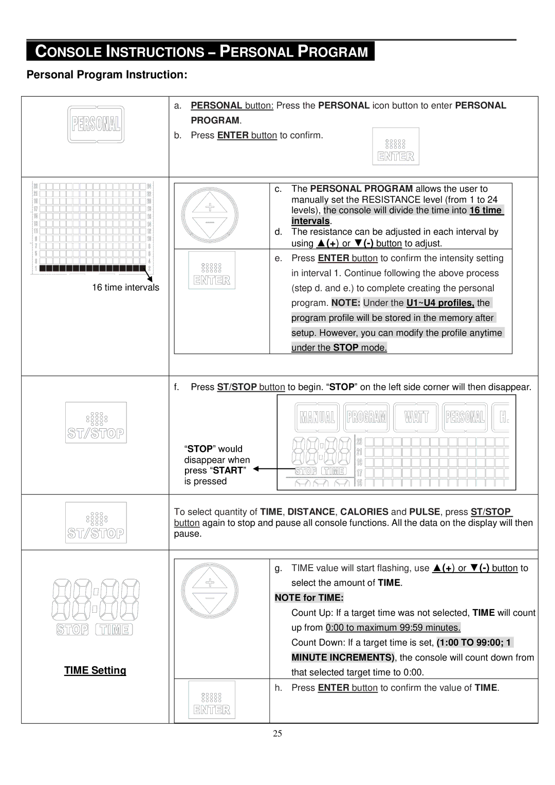 Smooth Fitness CE-8.0LC owner manual Console Instructions Personal Program, Personal Program Instruction 