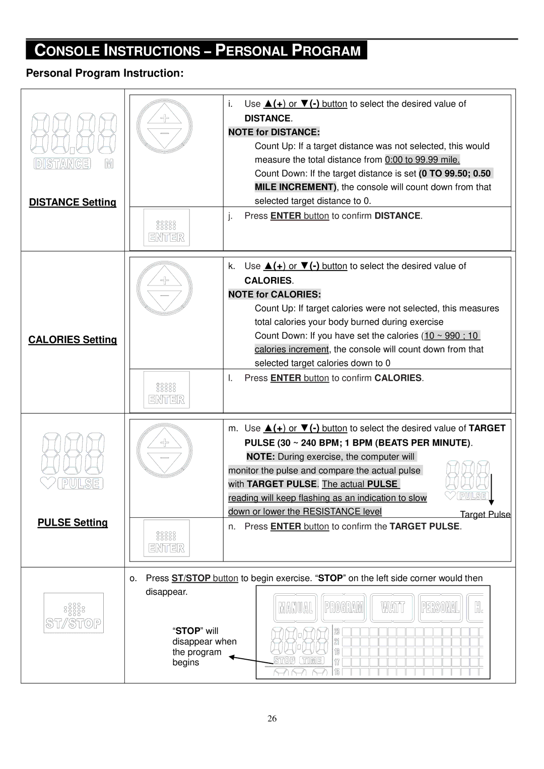 Smooth Fitness CE-8.0LC owner manual  Count Down If you have set the calories 10 ~ 990 