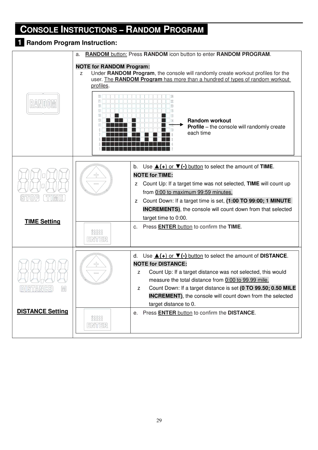 Smooth Fitness CE-8.0LC owner manual Console Instructions Random Program, Random Program Instruction, Random workout 