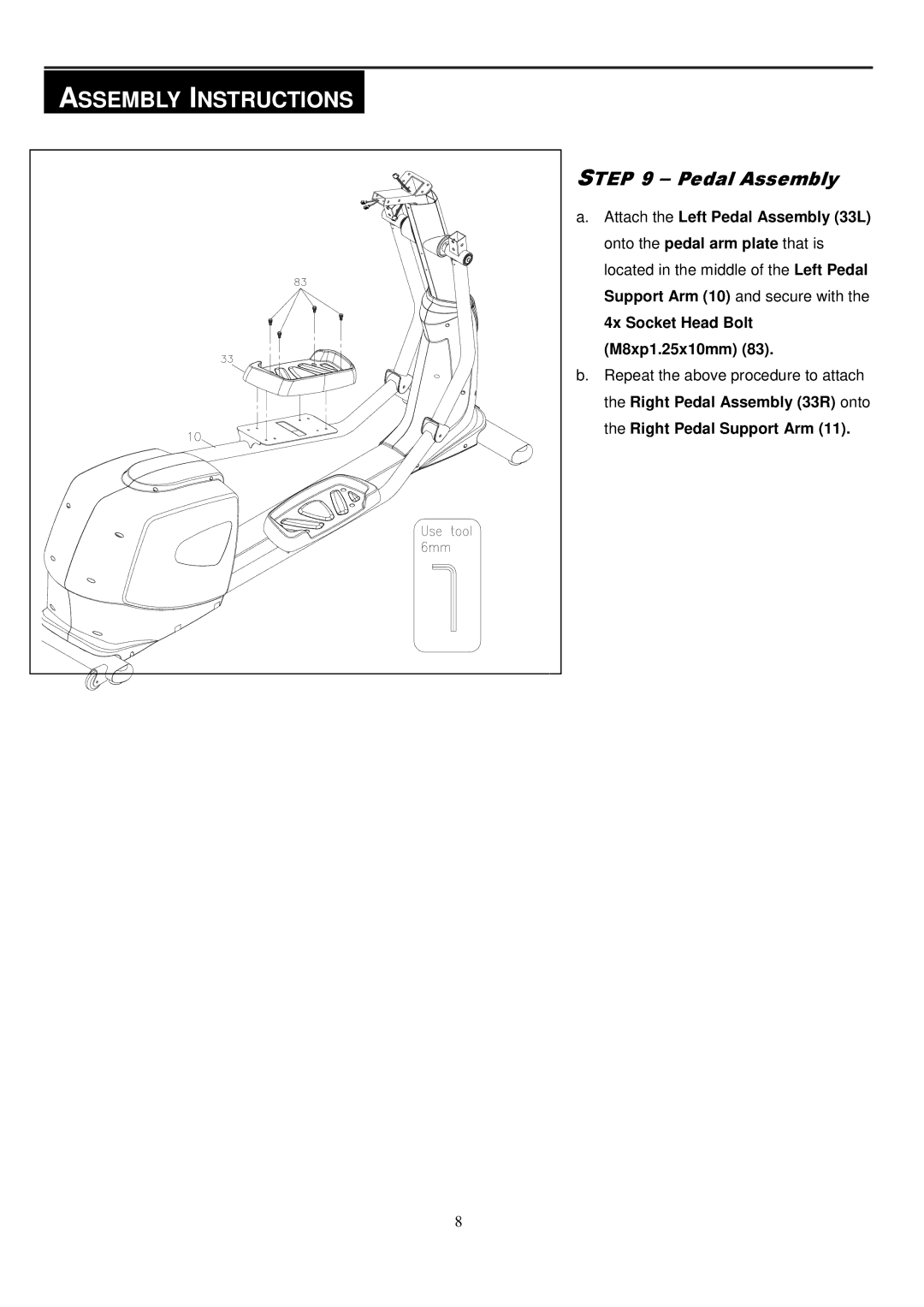 Smooth Fitness CE-8.0LC owner manual Pedal Assembly 