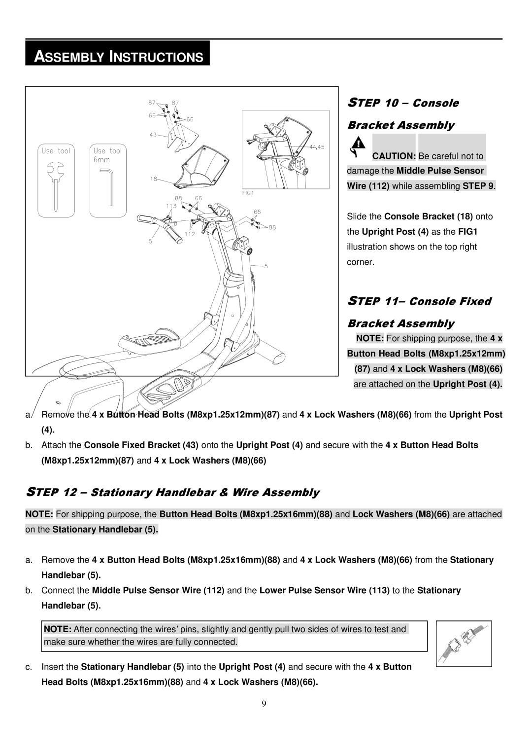 Smooth Fitness CE-8.0LC Console Bracket Assembly, Console Fixed Bracket Assembly, Stationary Handlebar & Wire Assembly 