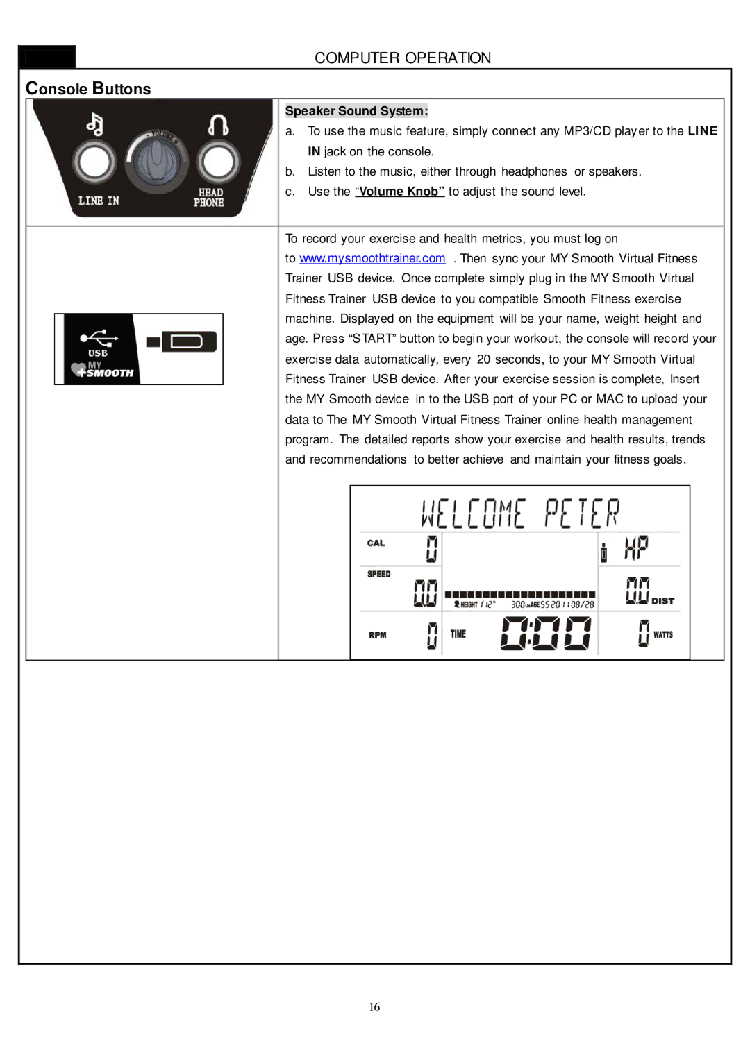 Smooth Fitness CE-8.0LC owner manual Speaker Sound System 