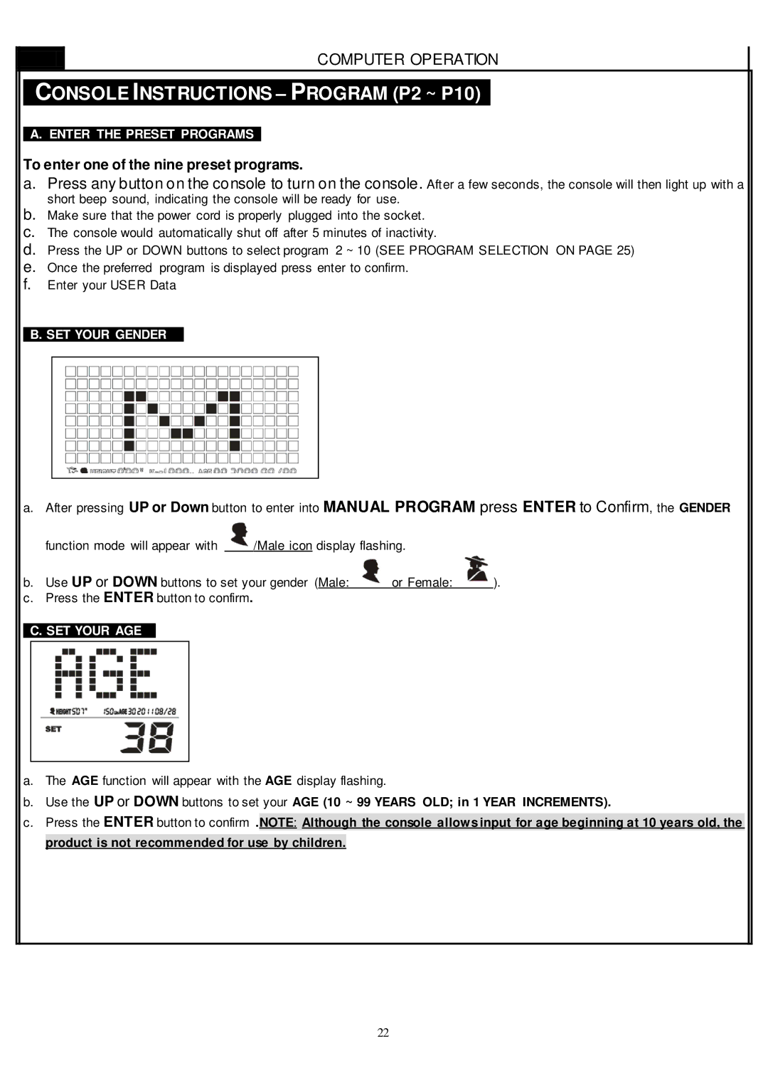 Smooth Fitness CE-8.0LC owner manual Console Instructions Program P2 ~ P10, Enter the Preset Programs 