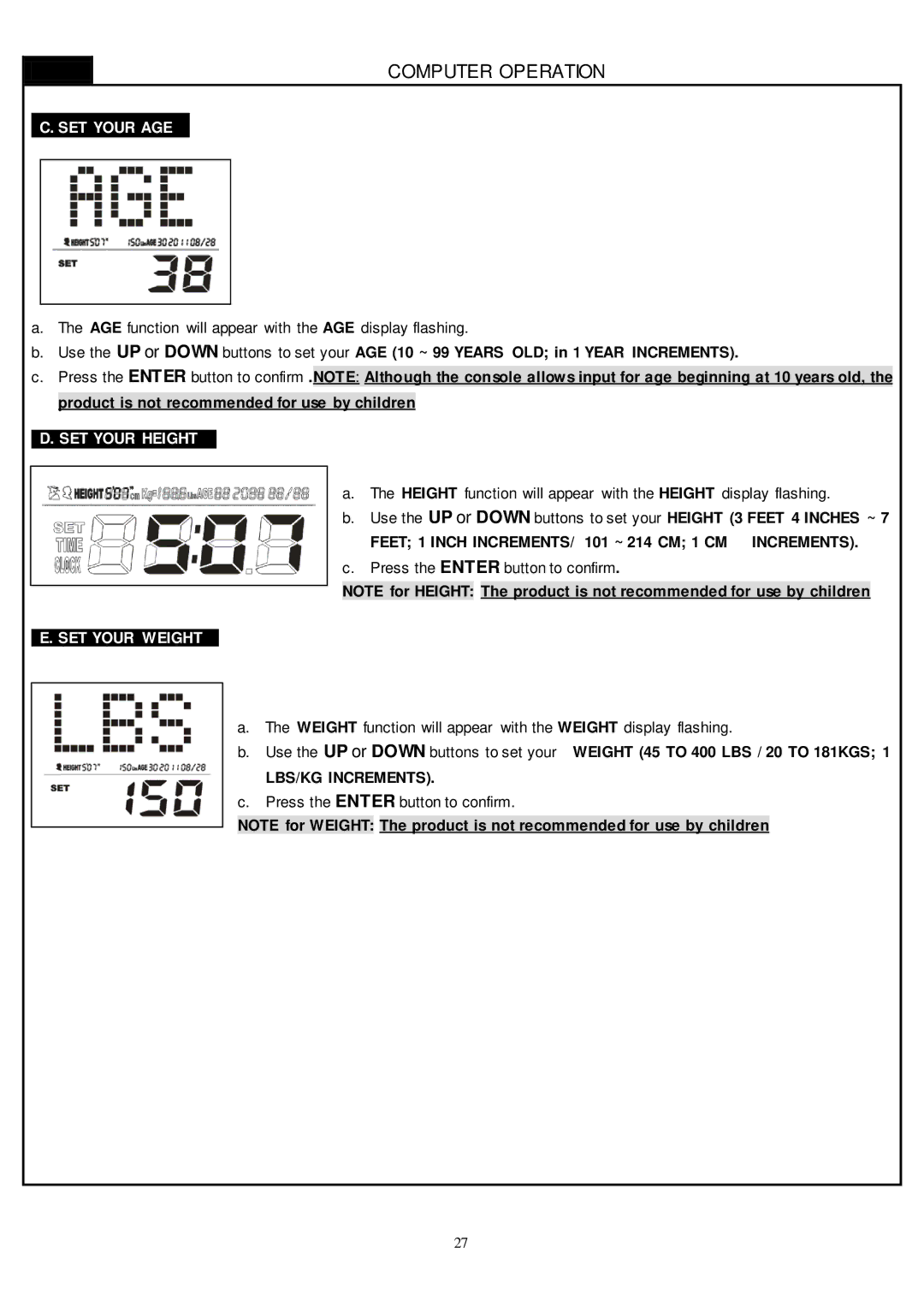 Smooth Fitness CE-8.0LC owner manual SET Your AGE 