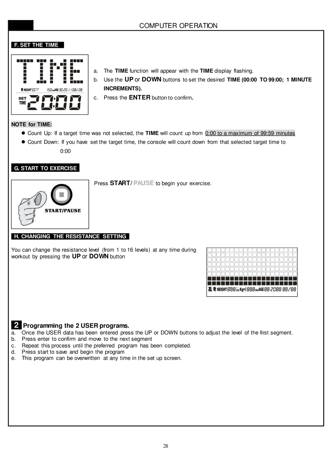 Smooth Fitness CE-8.0LC owner manual Programming the 2 User programs 