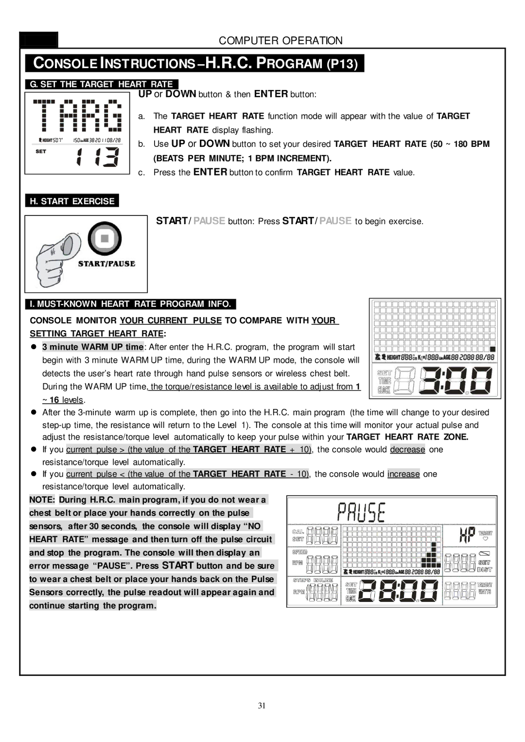 Smooth Fitness CE-8.0LC owner manual SET the Target Heart Rate, Start Exercise, MUST-KNOWN Heart Rate Program Info 