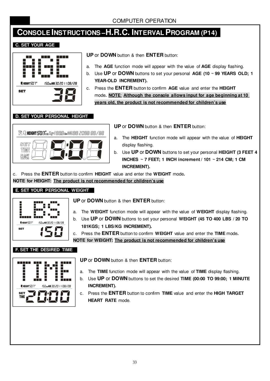 Smooth Fitness CE-8.0LC owner manual SET Your AGE 