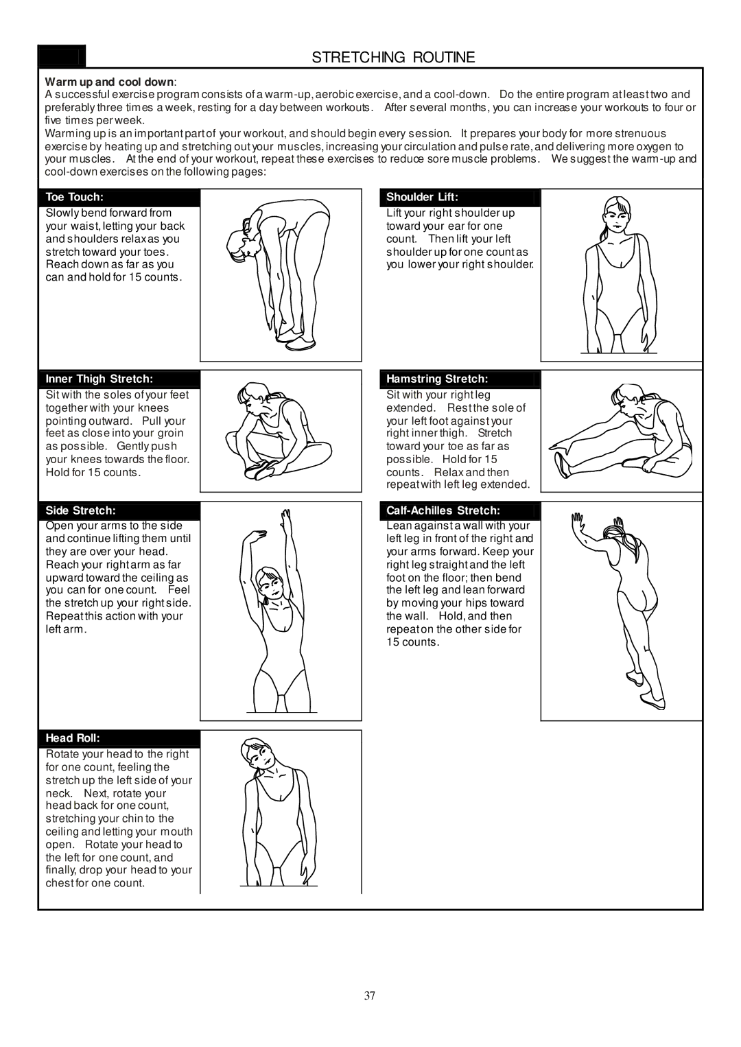 Smooth Fitness CE-8.0LC owner manual Stretching Routine 