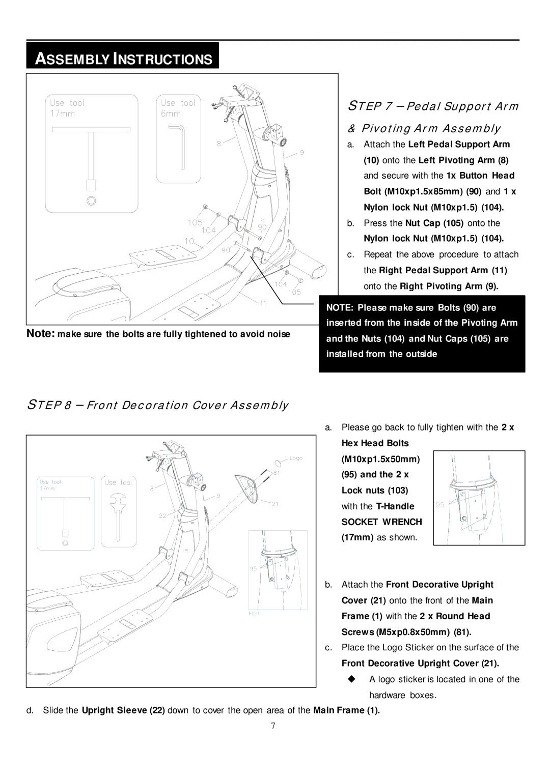 Smooth Fitness CE-8.0LC Pedal Support Arm & Pivoting Arm Assembly, Right Pedal Support Arm 11 onto the Right Pivoting Arm 